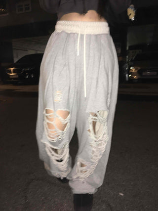 Y2K Street Ripped Distressed Wide Track Pants