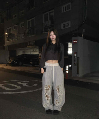Y2K Street Ripped Distressed Wide Track Pants