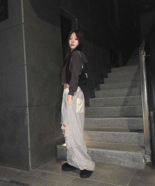 Y2K Street Ripped Distressed Wide Track Pants
