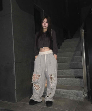 Y2K Street Ripped Distressed Wide Track Pants