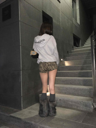 Street leopard velvet tight mini shorts
