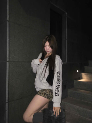 Street leopard velvet tight mini shorts