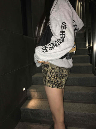 Street leopard velvet tight mini shorts