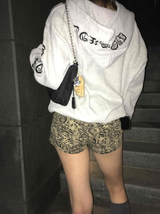 Street leopard velvet tight mini shorts