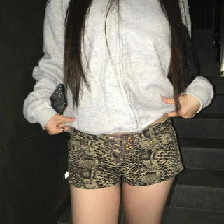 Street leopard velvet tight mini shorts