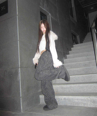 Y2K Leopard Wide Elastic Cargo Pants