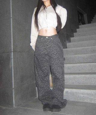 Y2K Leopard Wide Elastic Cargo Pants