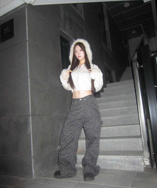 Y2K Leopard Wide Elastic Cargo Pants