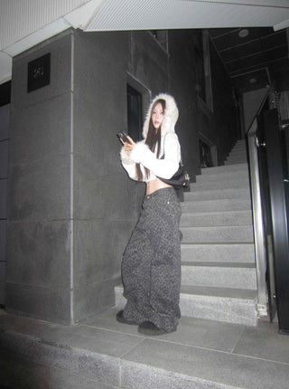 Y2K Leopard Wide Elastic Cargo Pants