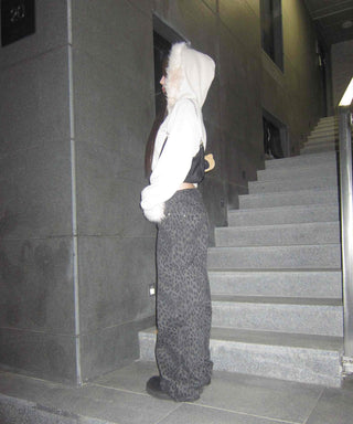 Y2K Leopard Wide Elastic Cargo Pants