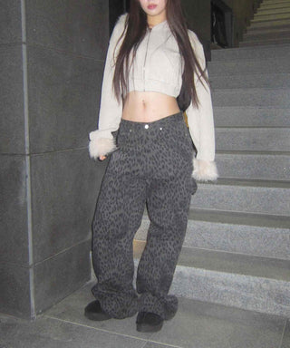 Y2K Leopard Wide Elastic Cargo Pants