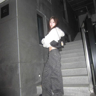 Y2K Leopard Wide Elastic Cargo Pants