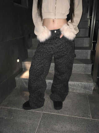 Y2K Leopard Wide Elastic Cargo Pants