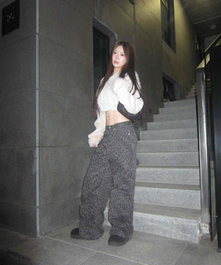 Y2K Leopard Wide Elastic Cargo Pants