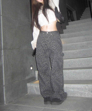 Y2K Leopard Wide Elastic Cargo Pants