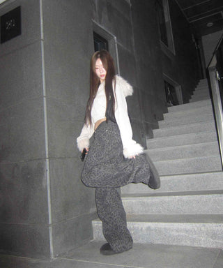 Glitter Angora Mix Fur Hooded Zip-Up
