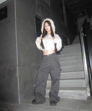 Glitter Angora Mix Fur Hooded Zip-Up