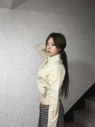 Minimal slim-fit knit zip-up cardigan