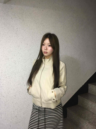 Minimal slim-fit knit zip-up cardigan