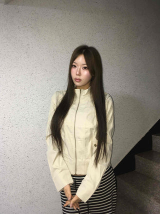 Minimal slim-fit knit zip-up cardigan