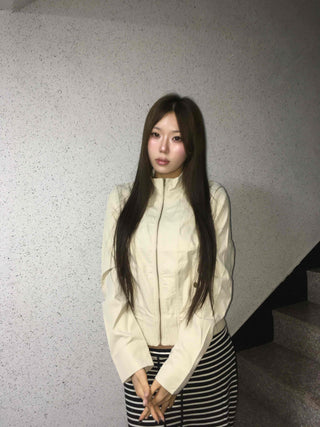 Minimal slim-fit knit zip-up cardigan