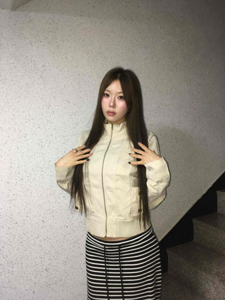 Minimal slim-fit knit zip-up cardigan