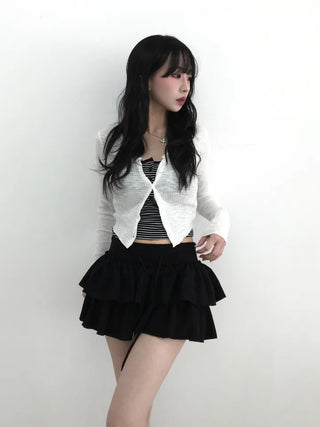 Zear Ribbed Rounded Hem V-Neck Cardigan