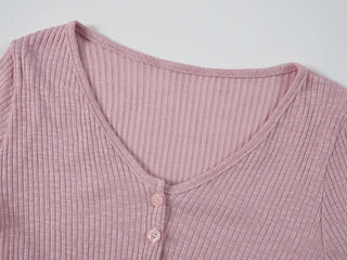 Zear Ribbed Rounded Hem V-Neck Cardigan