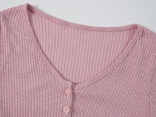 Zear Ribbed Rounded Hem V-Neck Cardigan