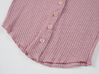 Zear Ribbed Rounded Hem V-Neck Cardigan