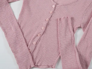 Zear Ribbed Rounded Hem V-Neck Cardigan