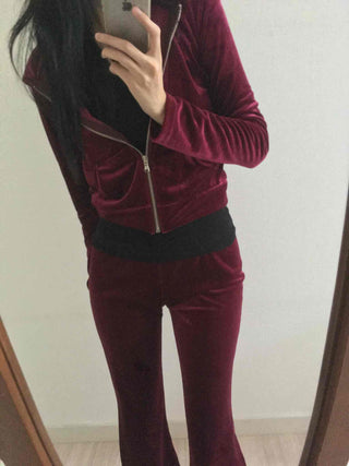 Velvet Hooded Crop Zip-Up Jogger Two-Piece Set