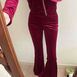 Velvet Hooded Crop Zip-Up Jogger Two-Piece Set