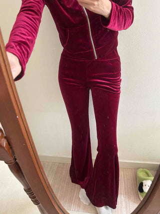 Velvet Hooded Crop Zip-Up Jogger Two-Piece Set