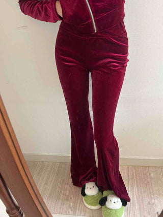 Velvet Hooded Crop Zip-Up Jogger Two-Piece Set