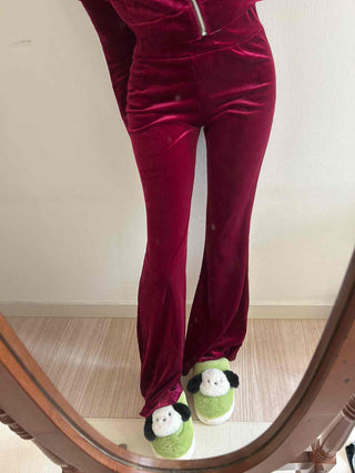 Velvet Hooded Crop Zip-Up Jogger Two-Piece Set