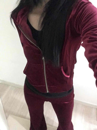 Velvet Hooded Crop Zip-Up Jogger Two-Piece Set