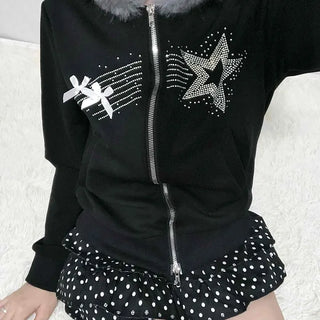 Raccoon Fur Hooded Crop Zip-Up Jumper