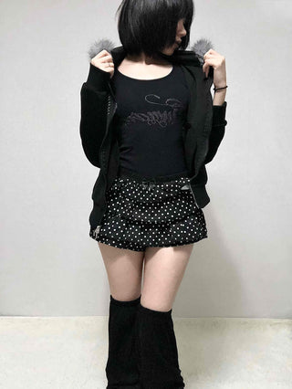 Raccoon Fur Hooded Crop Zip-Up Jumper