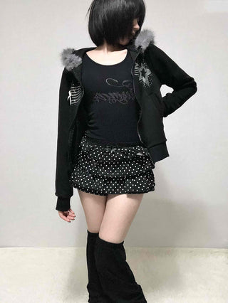 Raccoon Fur Hooded Crop Zip-Up Jumper