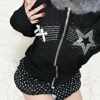 Raccoon Fur Hooded Crop Zip-Up Jumper