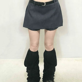 Belted Striped A-Line Shorts