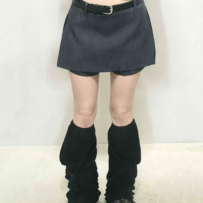 Belted Striped A-Line Shorts