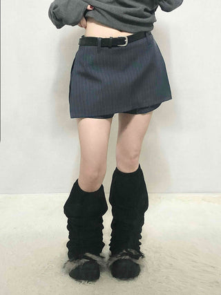 Belted Striped A-Line Shorts