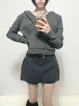 Belted Striped A-Line Shorts