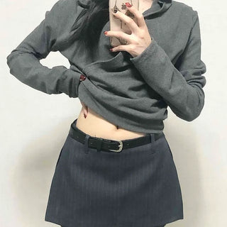 Belted Striped A-Line Shorts