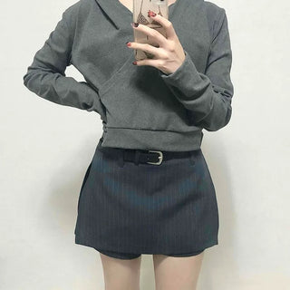 Belted Striped A-Line Shorts