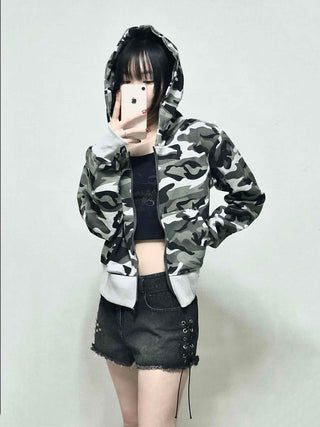 Punk Studded Damaged Cut Low-Rise Denim Shorts