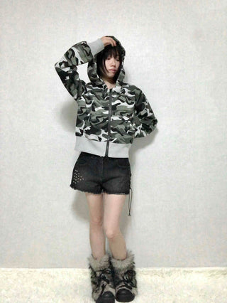 Punk Studded Damaged Cut Low-Rise Denim Shorts