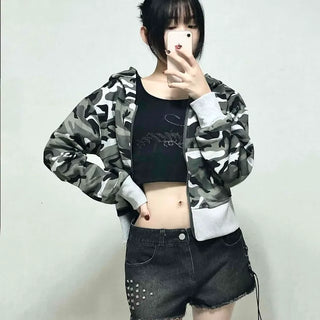 Punk Studded Damaged Cut Low-Rise Denim Shorts